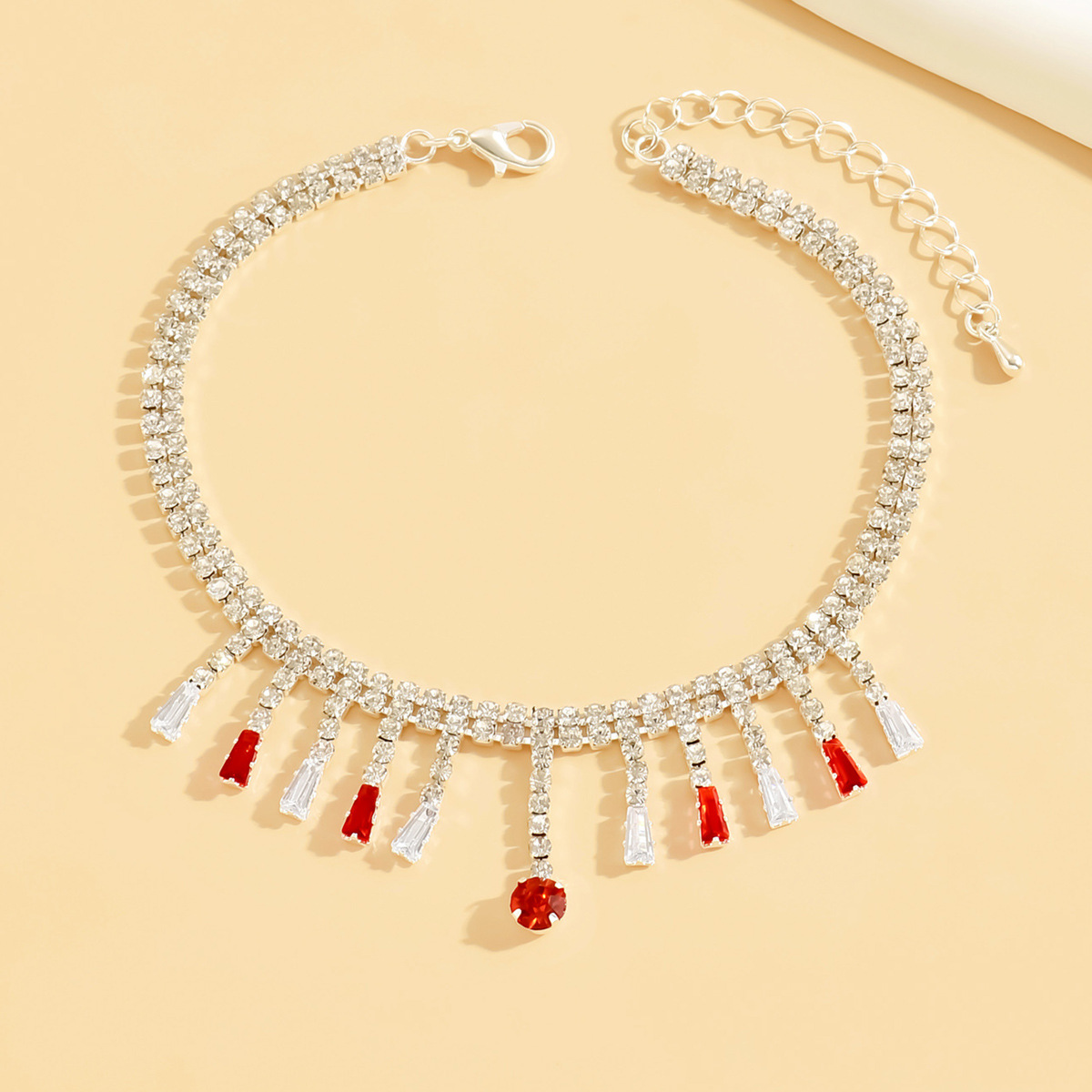 Fashion Crystal Ankle Bracelet with Dangling Red and Clear Rhinestones